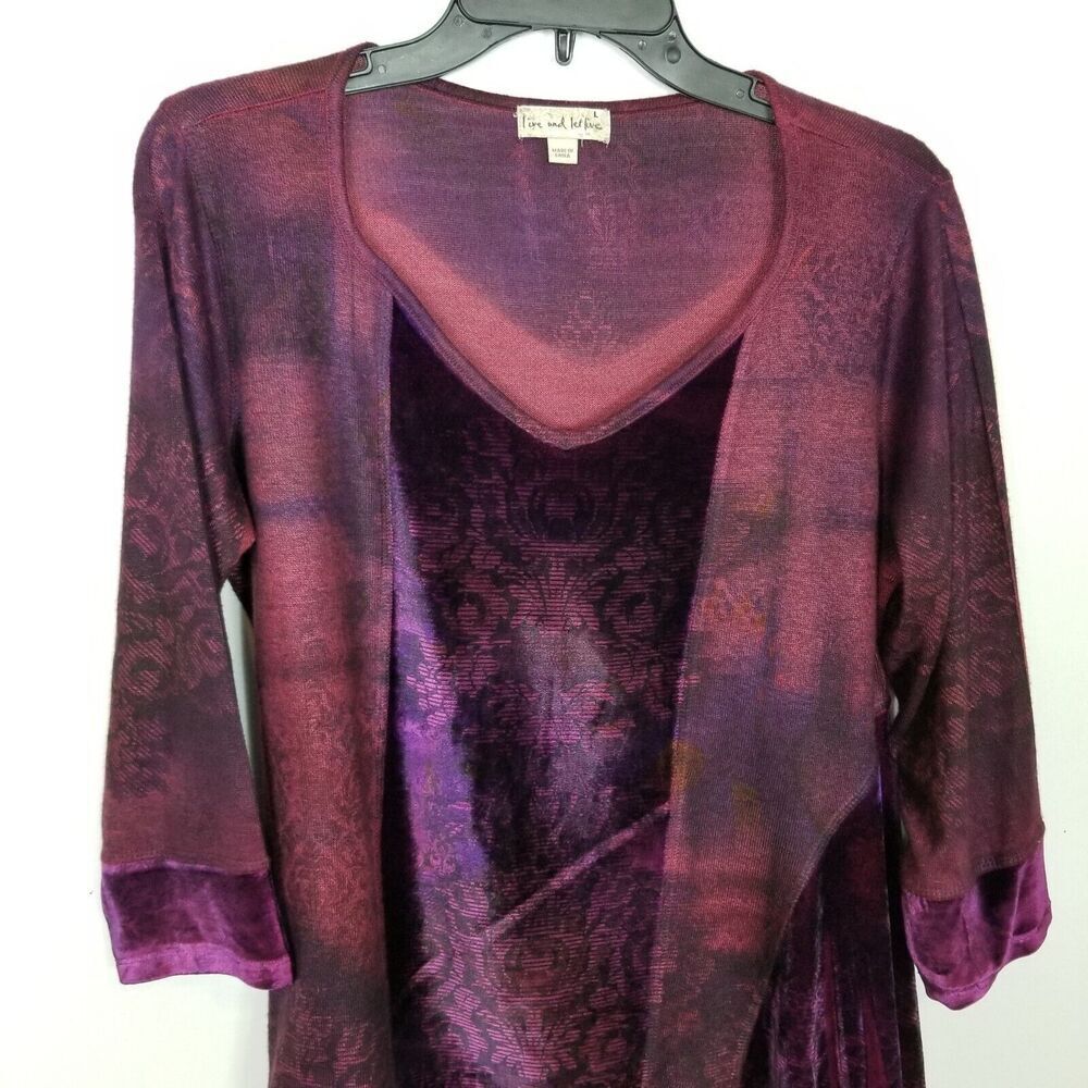 One World Live  Let Live Burned Velvet Purple Top Sz L‎ Whimsigoth Asymmetrical - Picture 2 of 8